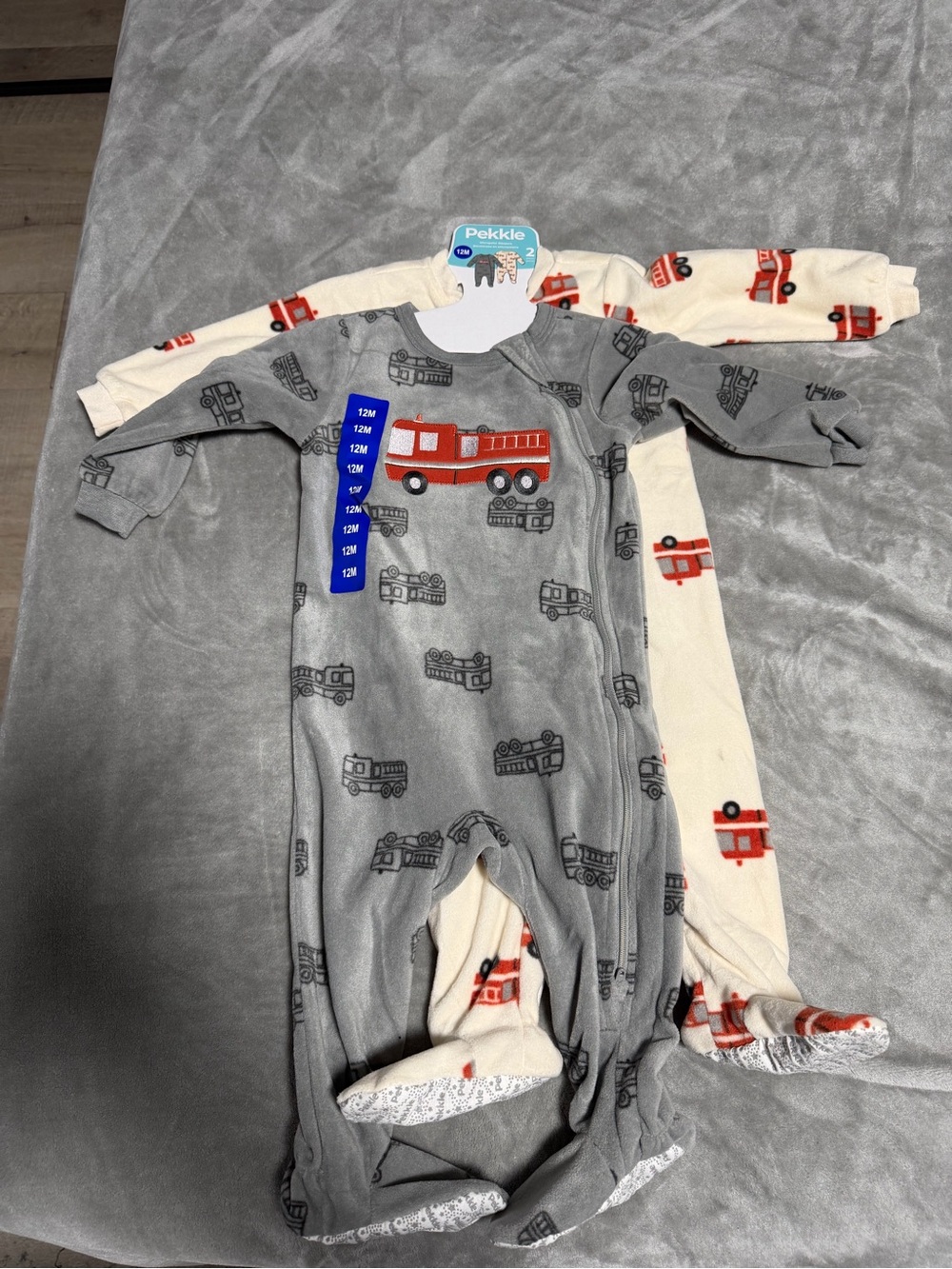 Pekkie Gray Fire Truck Footed Baby One-Piece